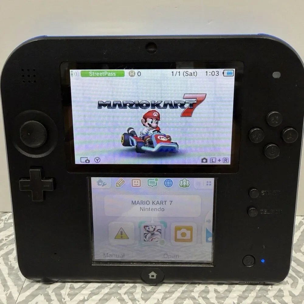 Nintendo 2DS Black & Blue Bundle w/ Mario Kart 7, Charger, 2GB SD Card & Stylus